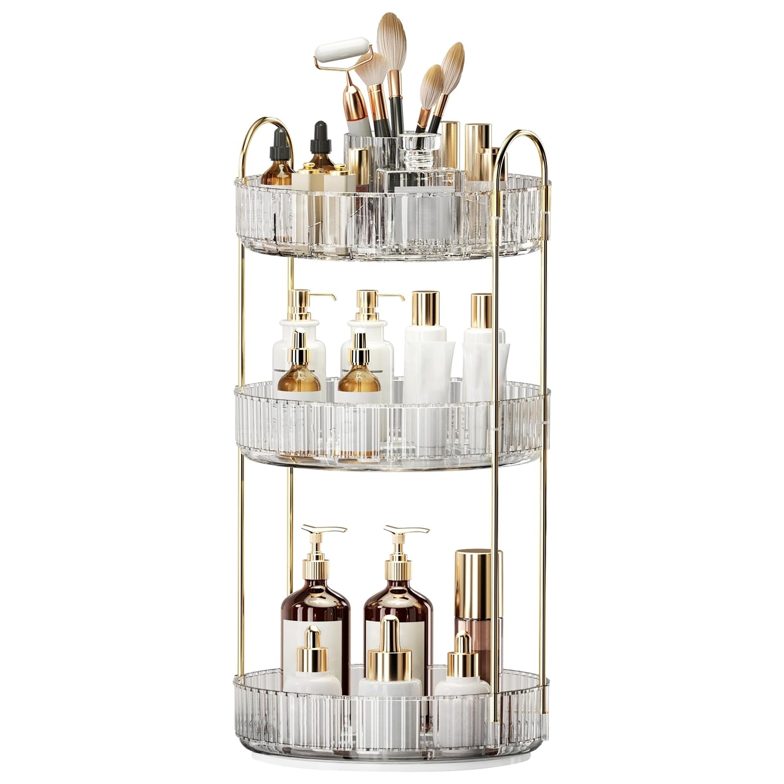 Home Essentials Bathroom Organizer - 360° drehbarer Make-up-Organizer, 3-stufige transparente Kosmetik-Aufbewahrungsbox,
