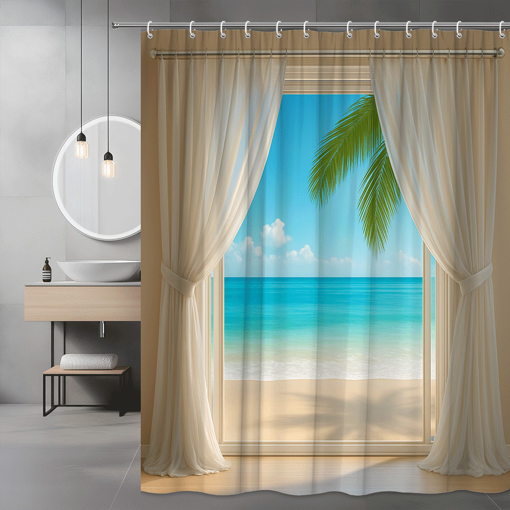 Home Bathroom Spa Ideas - Tropischer Strand-Duschvorhang, wasserdicht, mit Meeresblick und