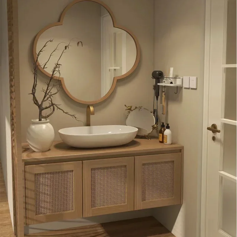 Japanese Home Bathroom Design - Japanischer Aufbewahrungs-Badezimmerschrank, Regale mit Spiegel, moderner