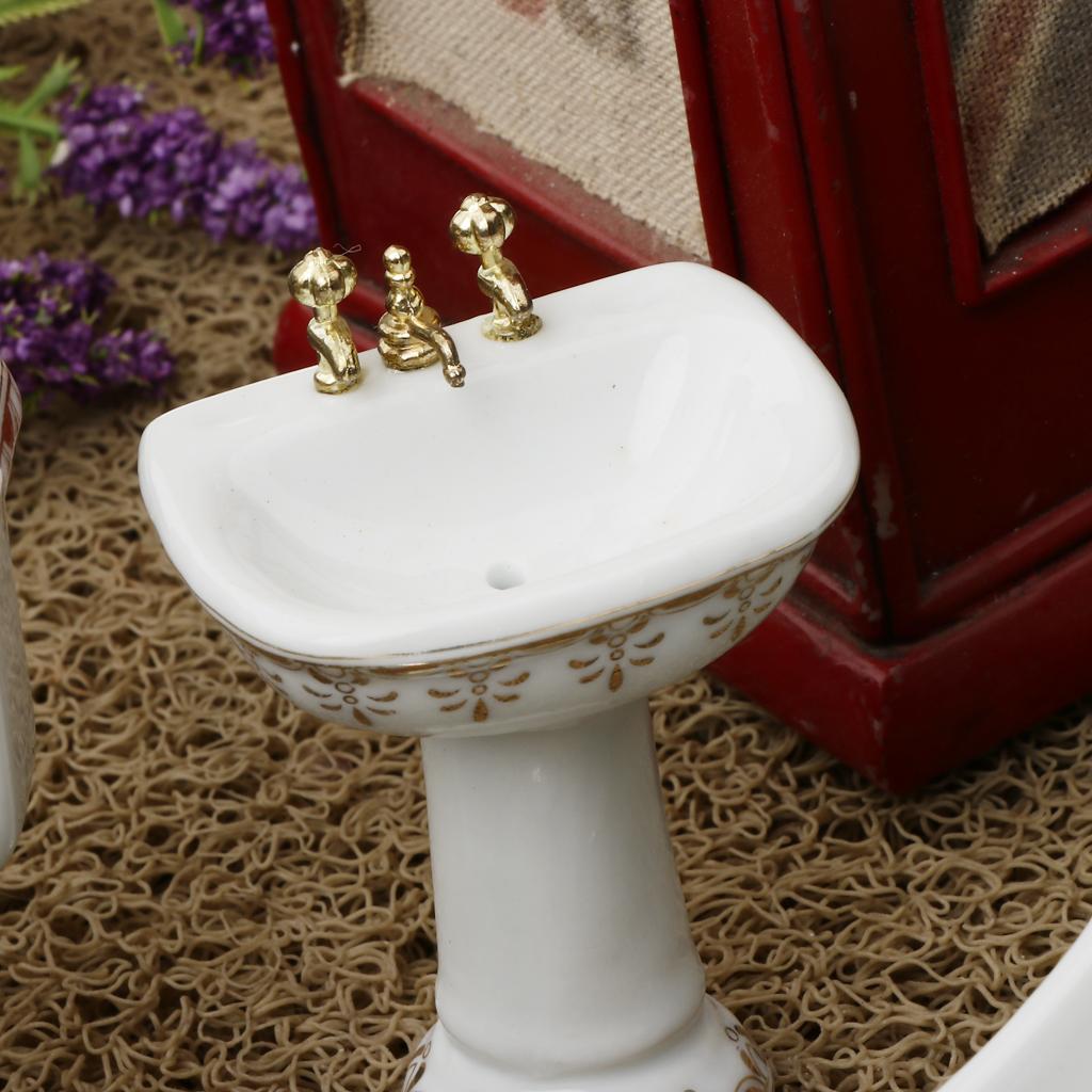 Home Bathroom Scales - Keramik-Puppenhaus Badezimmer-Set Miniatur-Badewanne Toilette Waschbecken Spiegel