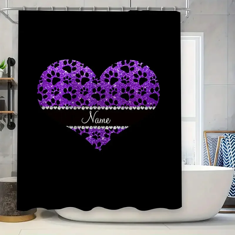Home Bathroom Name - Lila Herz-Duschvorhang, anpassbar mit Namen, personalisierbar