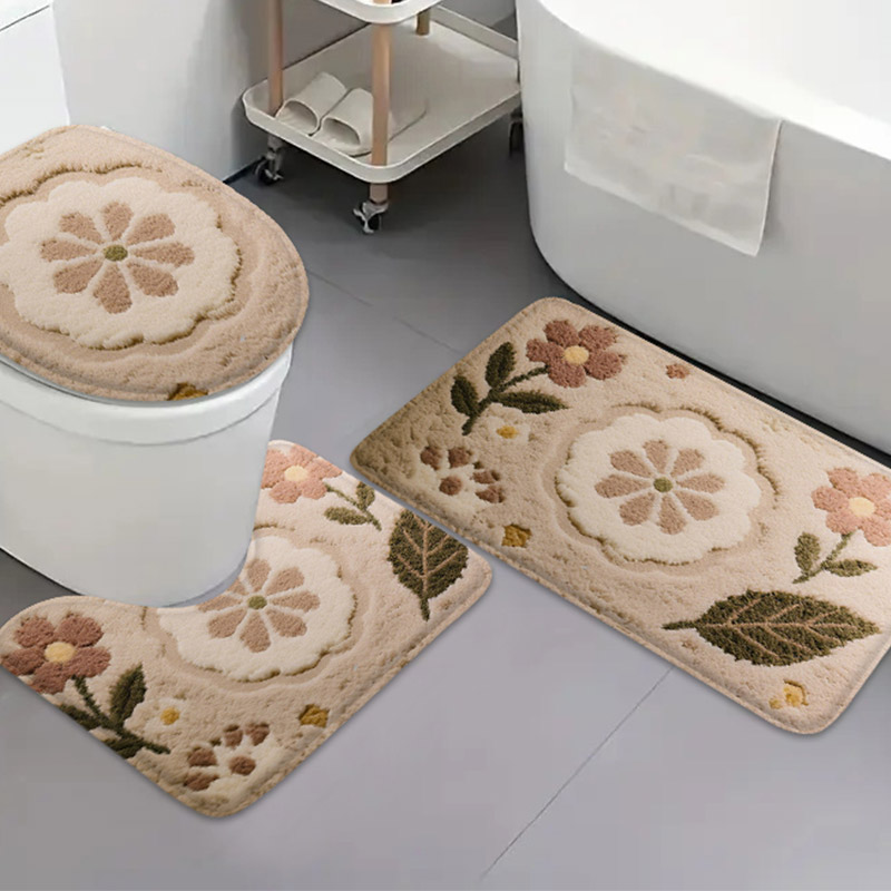 Zara Home Bathroom Mat - 3-teiliges Koreanisches Badezimmer-Set: U-förmige Bodenmatte, Toilettendeckelauflage