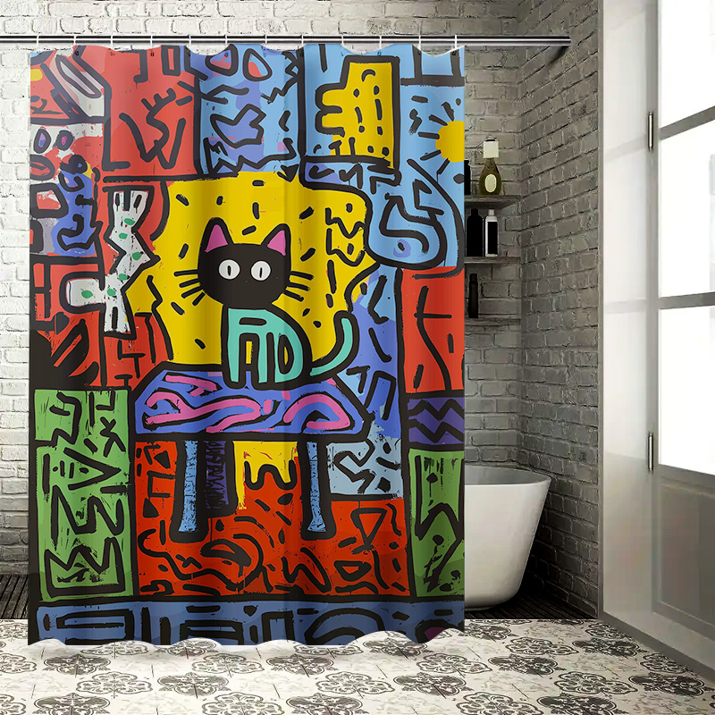 Hellfarbener Graffiti-Duschvor – Home Bathroom Remodel Bewertung und Preis