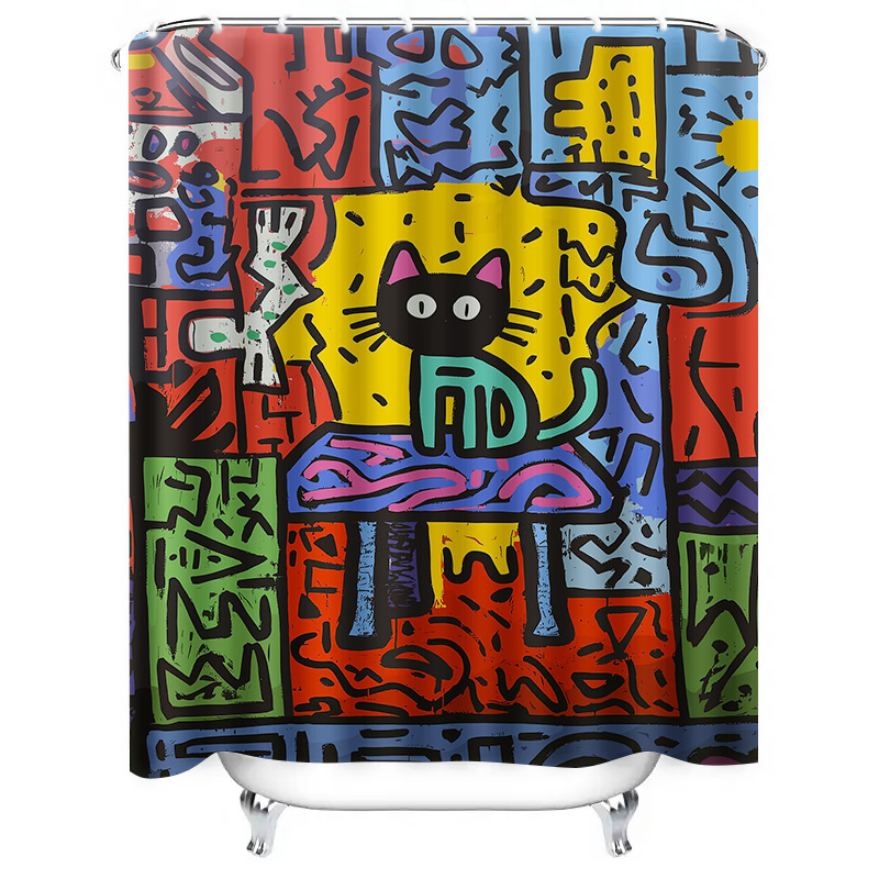 Hellfarbener Graffiti-Duschvor – Home Bathroom Remodel Bewertung und Preis